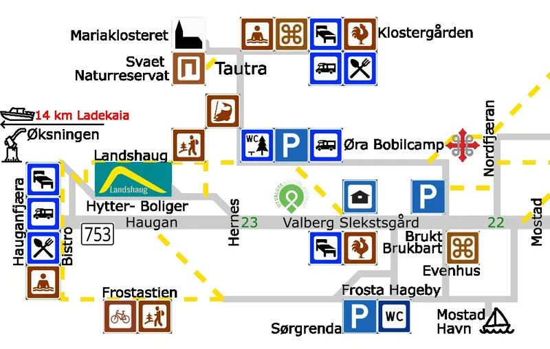 Kart med spisesteder på Frosta